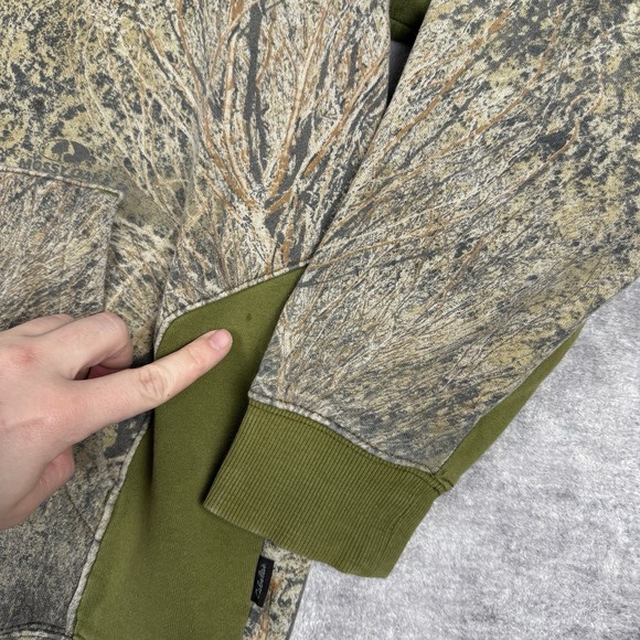 Cabelas Sweatshirt Mens Large Green Hoodie Mossy Oak Brush Camouflage Hunting - Picture 3 of 13